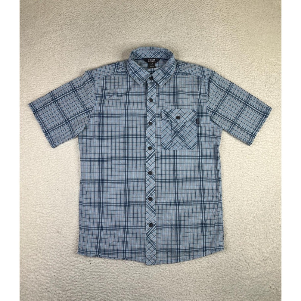 Outdoor Research Shirt Mens Small Blue Plaid Jinx SS Button Up Outdoor Casual